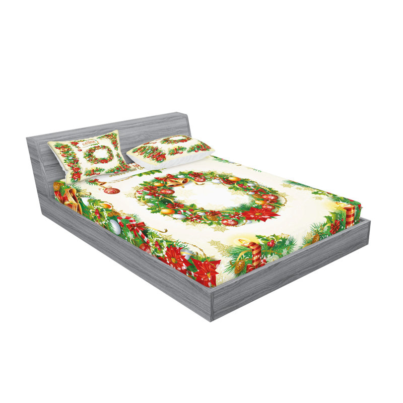 Ambesonne Christmas Fitted Sheet & Pillow Sham Multicolor, California King Sheet Set + 5 Additional Pieces