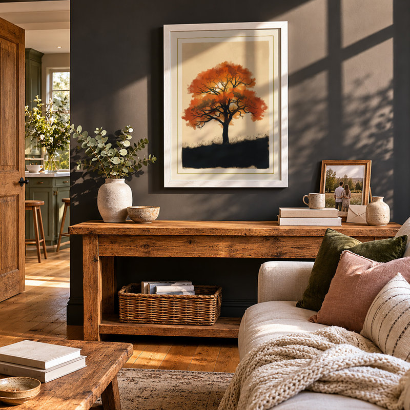 Autumn Tree Boho - Framed Print, A2 - 59.4 x 42.0 cm, White