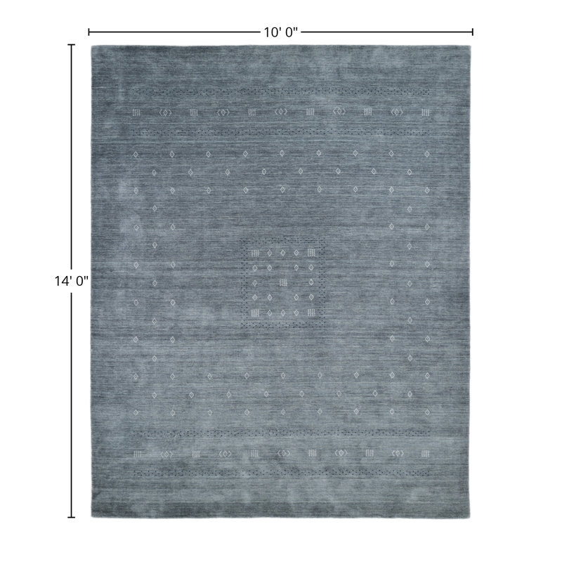 Simi Hand Knotted Cotton/Wool Southwestern Area Rug, Dark Gray, Rectangle 10' x 14'