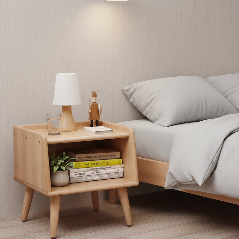 Nordic Modern Simple Solid Beech Nightstand - European Beech Wood Bedside Storage Cabinet, 0.4m Pure Solid Wood Bedroom Side Table