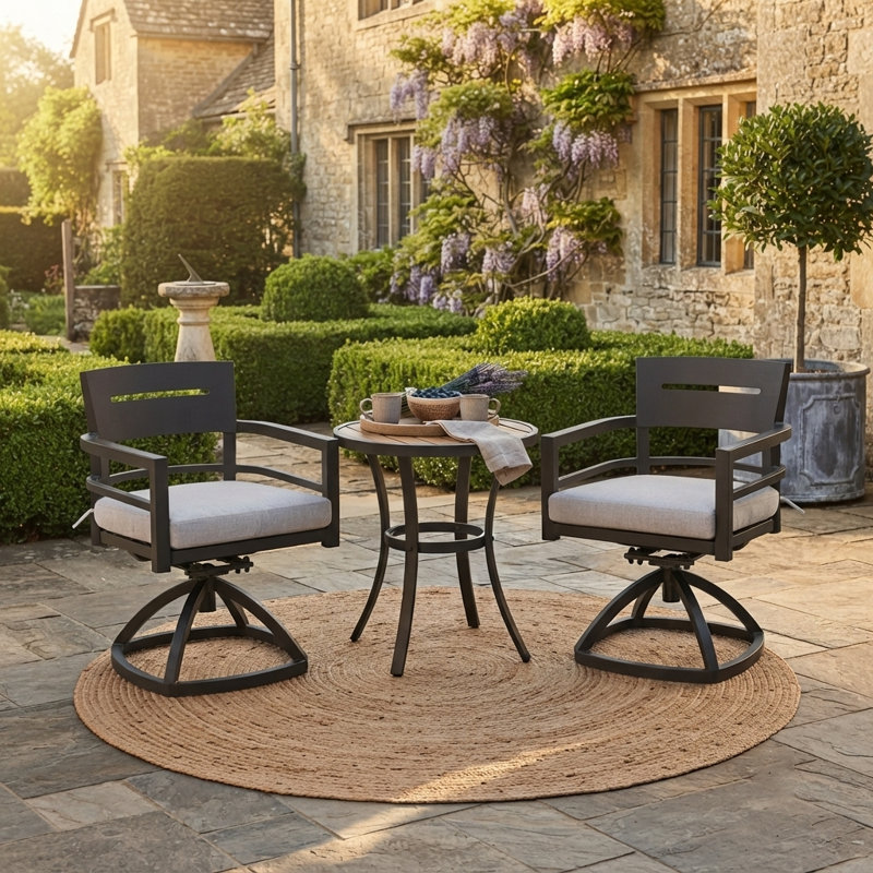 Chaises de bistro d'extérieur pivotantes à 360 ° en aluminium avec coussins Sunbrella (ensemble de 2), chaises bistro noires résistantes aux intempéries Ember