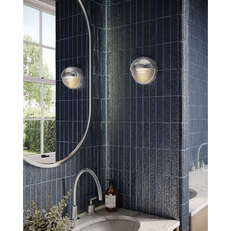 Palais LED Flush Mounted Sconce, Polished Nickel/Ribbed Glass