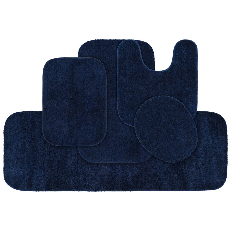 Mccluney Ultra Soft Traditional Nylon 5 Piece Bath Rug Set with Non-Slip Backing, Navy