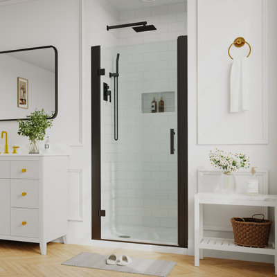 32"-34" W x 72" H Pivot Swing Semi-Frameless Shower Door in Matte Black with 1/4" Tempered Glass
