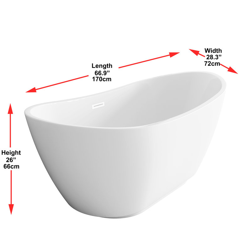 Baignoire de trempage autoportante en fibre de verre 67 po x 28 po Labrusca, Blanc poli