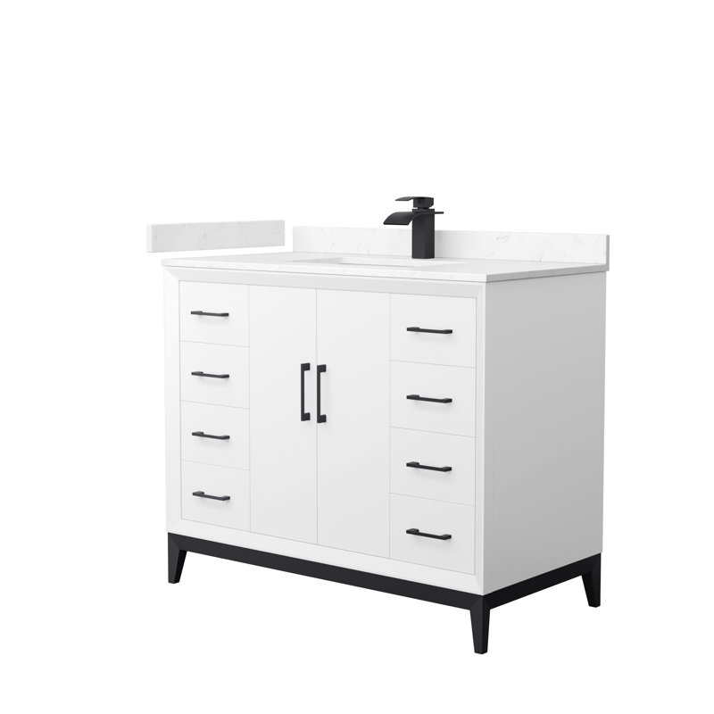 Amici Single Bathroom Vanity Set, Cultured Marble (White), Satin Bronze, 42"
