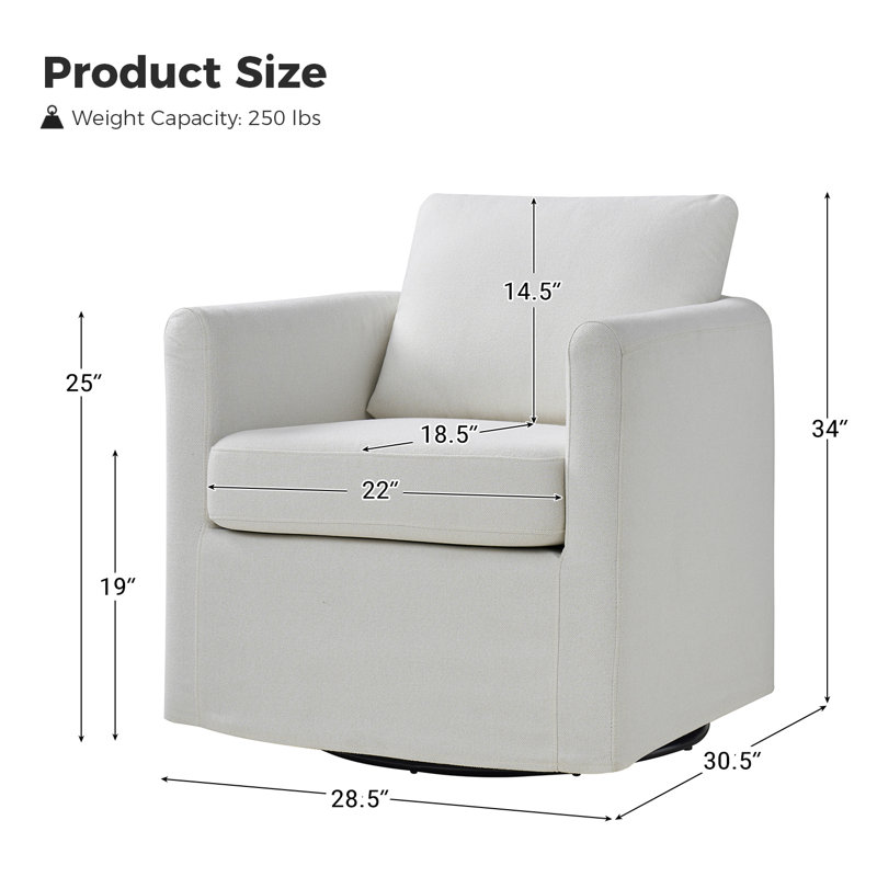 Fauteuil demi-tonneau pivotant de style moderne l 29 po Nicha, Blanc