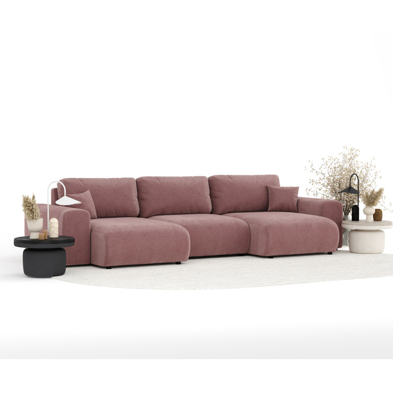Six-seater panoramic sofa, Pink Velvet