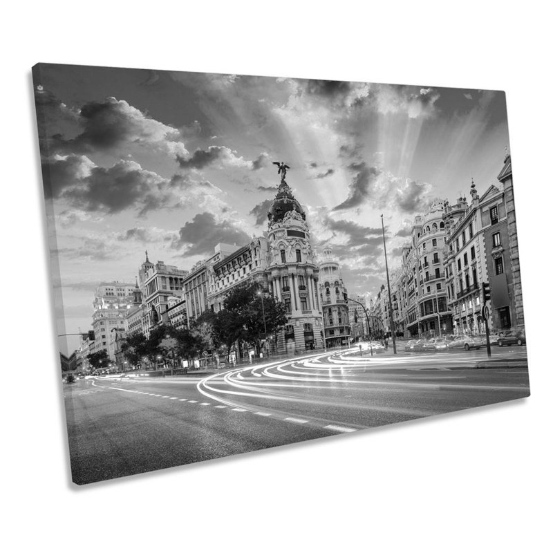 Madrid Spain Sunset City - Wrapped Canvas Print, 91.4cm H x 137.2cm W x 4cm D