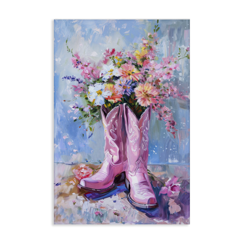 Art floral sur toile avec bottes de cow-boy florales, H 24 po x l 16 po
