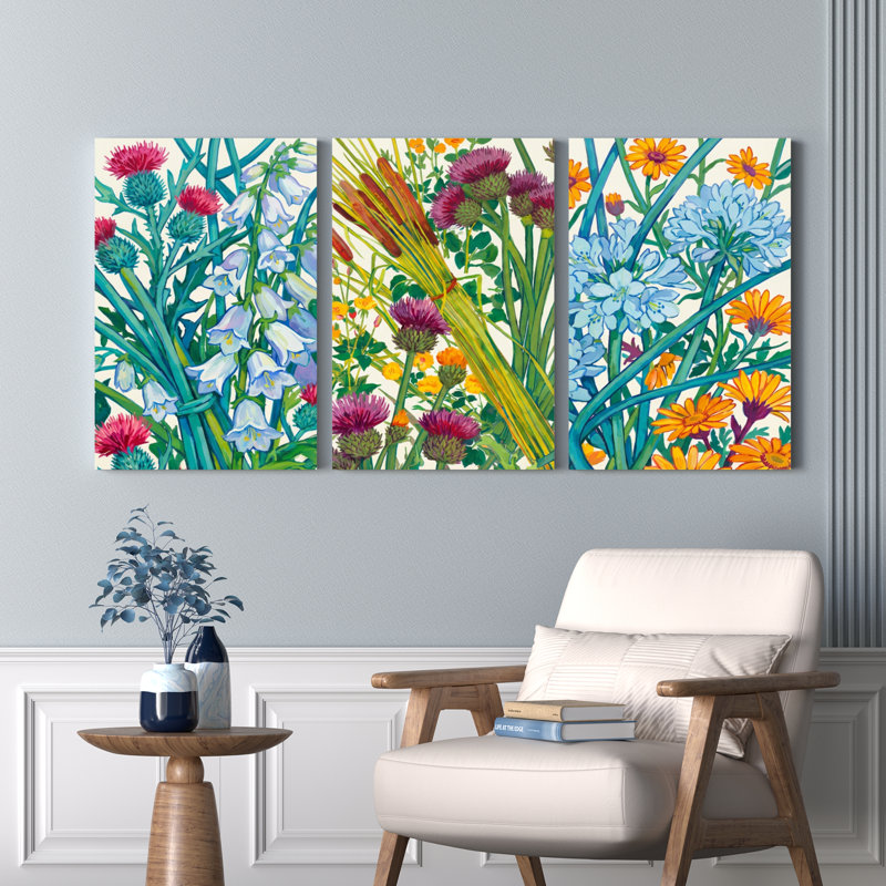 Ensemble de 3 tableaux muraux sur toile représentant un bouquet de fleurs de jardin, pour la décoration du salon, de la chambre et de la maison.