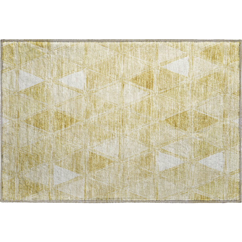 Premium Machine Washable Prisco Gold Rug, Rectangle 1'8" x 2'6"