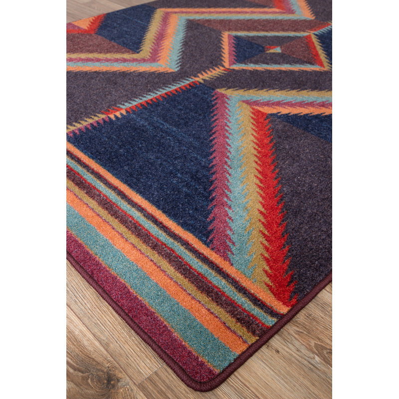 Tapis bleu tissé à la machine Sanni, Rectangle 8 pi x 11 pi