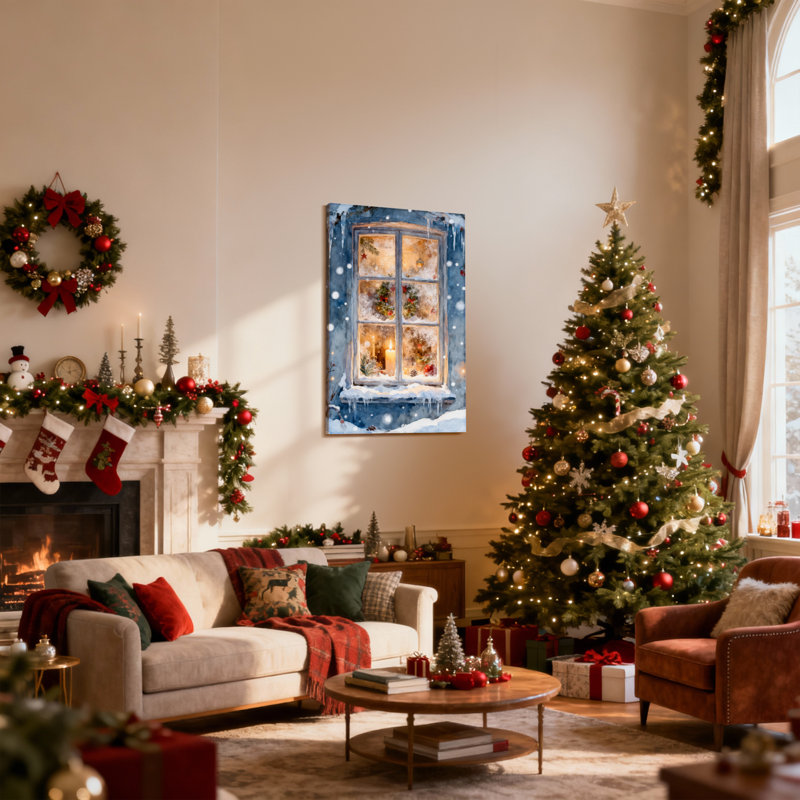 «Christmas Winter Window Christmas», ensemble de 3 impressions d'art sur toile, H 24 po x l 16 po