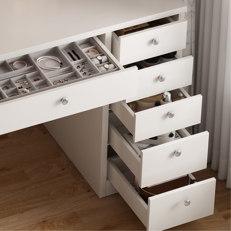Bureau de coiffeuse avec miroir lumineux à DEL, coiffeuse de maquillage avec 11 tiroirs, 3 modes d'éclairage de couleur réglable, câblage caché, coiffeuse pour chambre à coucher, blanc