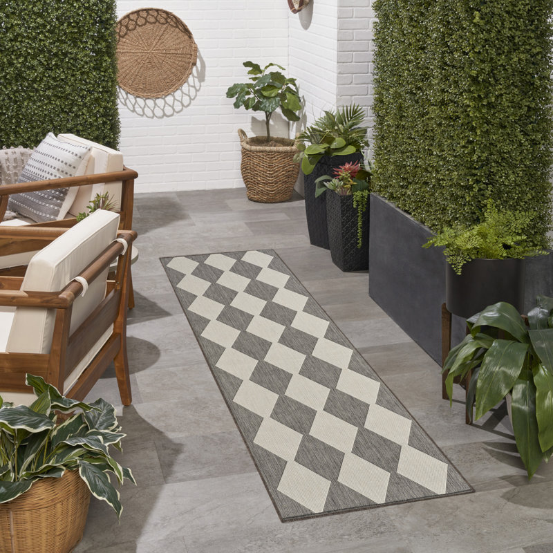 Rectangle Positano Indoor/Outdoor Area Rug, Runner 2' x 6', Gray