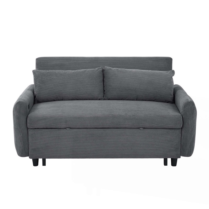 57.48" Pull-out Sofa Bed Convertible Couch 2 Seat Loveseat Sofa Modern Sleeper Sofa with Two Throw Pillows and USB Ports for Living Room