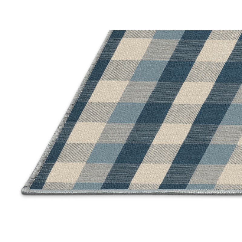 Tapis bleu à carreaux lavable à la machine, Carré 4 pi