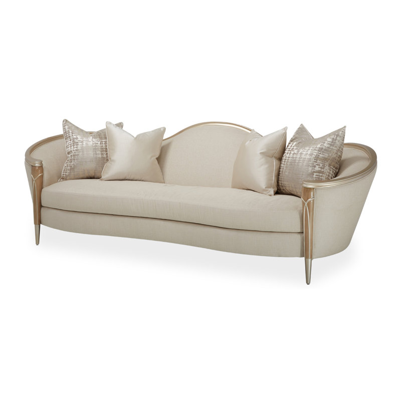 Pearl and Caramel Linen Upholstered Curved Arm Sofa