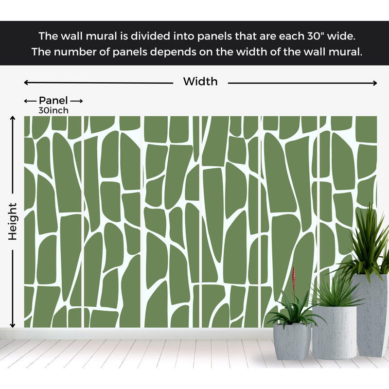 Murale abstraite pelez et collez Lally - motif géométrique vert, L 108 po x l 180 po
