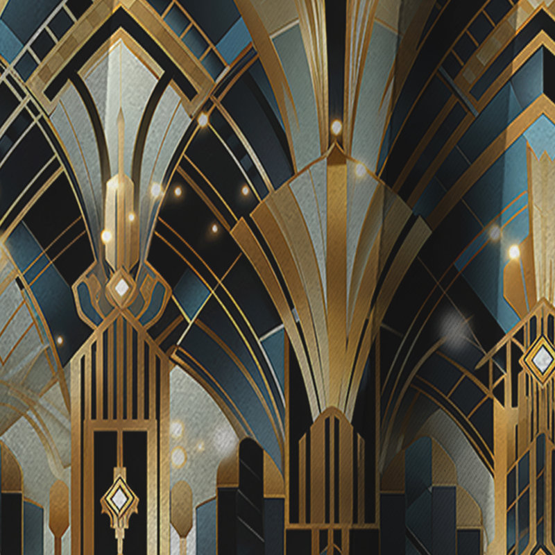 1970S Blue And Gold Damask Art Deco - Abstract Marble Damask Blackout Curtain - 1 Panels, 52" W x 95" L