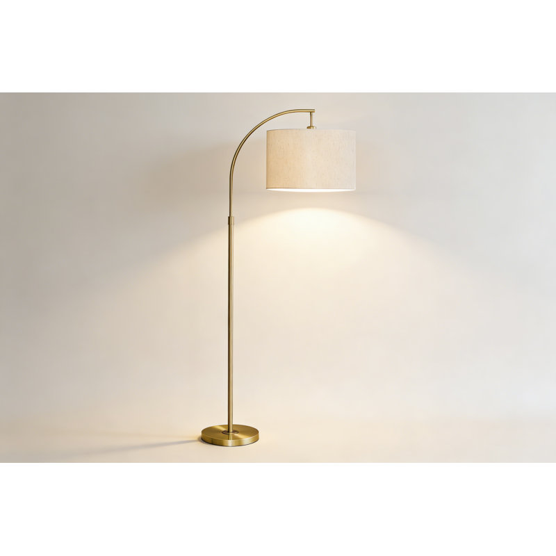 65" tall, floor lamp, brass metal, ivory/cream lampshade, modern style, Gold