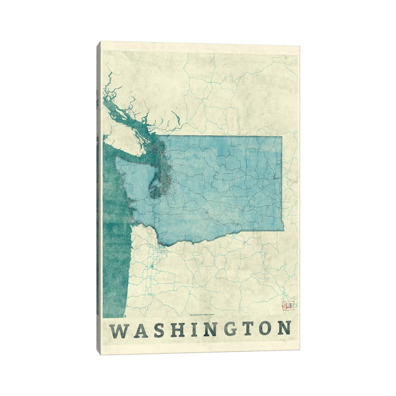 Washington Map 1 Piece Wrapped Canvas Wall Art, 101.6 cm H x 66.04 cm W x 1.91 cm D