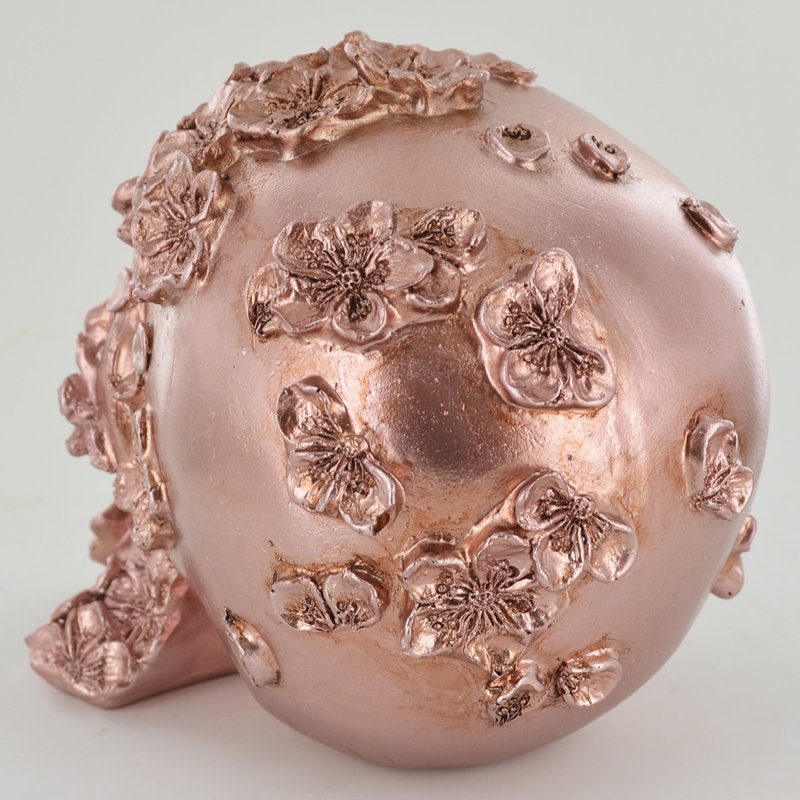 Skull With Flowers Rose Gold Finish Colyer Sculpture