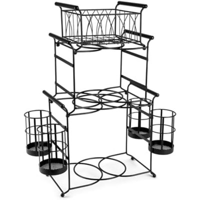 L'ensemble empilable 7 pièces Buffet Caddy comprend une assiette, une serviette et un porte-couverts, un organisateur de table amovible à 3 niveaux - idéal pour la cuisine, les repas, les réceptions, les fêtes, l'Action de grâce (noir)