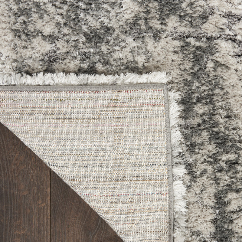 Tapis gris anthracite et ivoire à poils longs 8 pi x 10 pi
