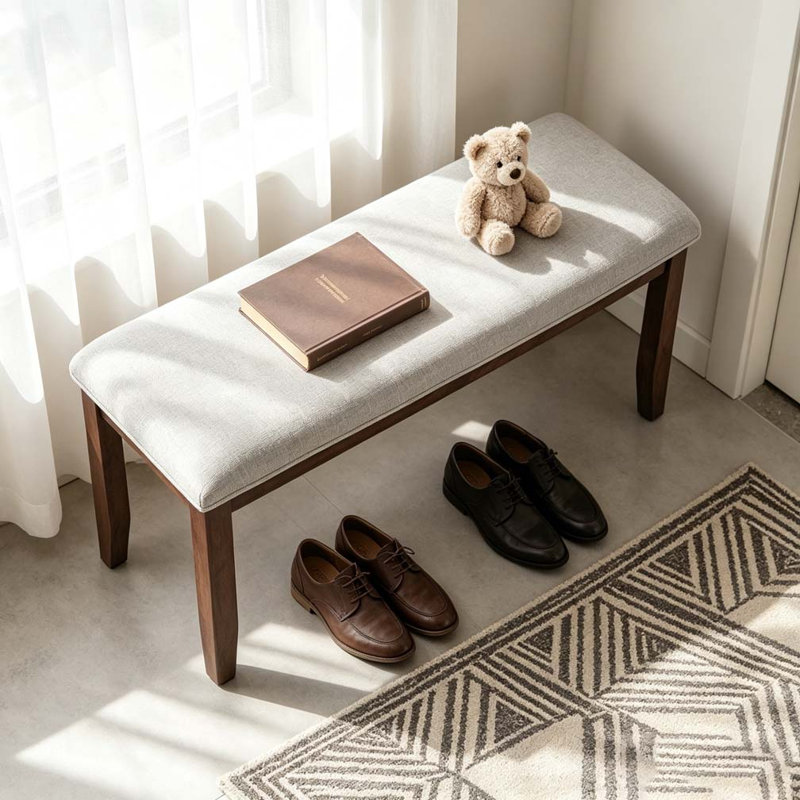 Banc rembourré pour chambre à coucher, Beige et brun