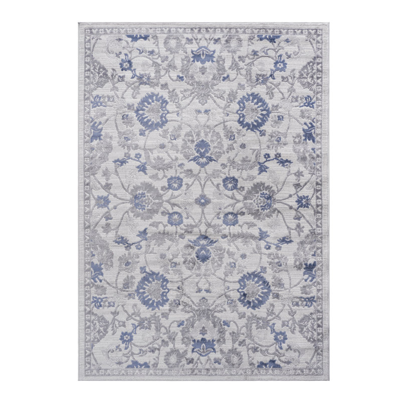 Naar Marfi Area Rugs, Blue/Silver/Oriental Accent Power Loom Machine -Crafted Indoor, Rectangle 5'3" x 7'6"