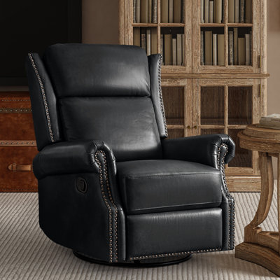 Hayliee Traditional Waxed Genuine Leather Manual Swivel Glider Recliner with Nailheads -  Red Barrel Studio®, 75286201A6EA4735837F7FE7E14DA144