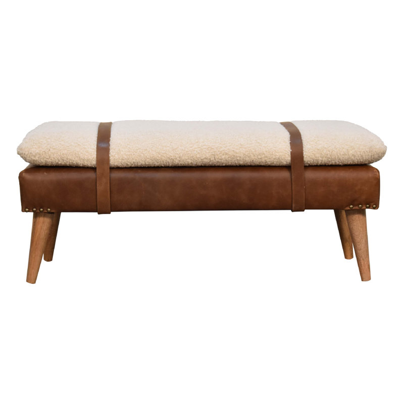 Solid Wood Bench with Nailhead Trim, Brown/Beige/Cream