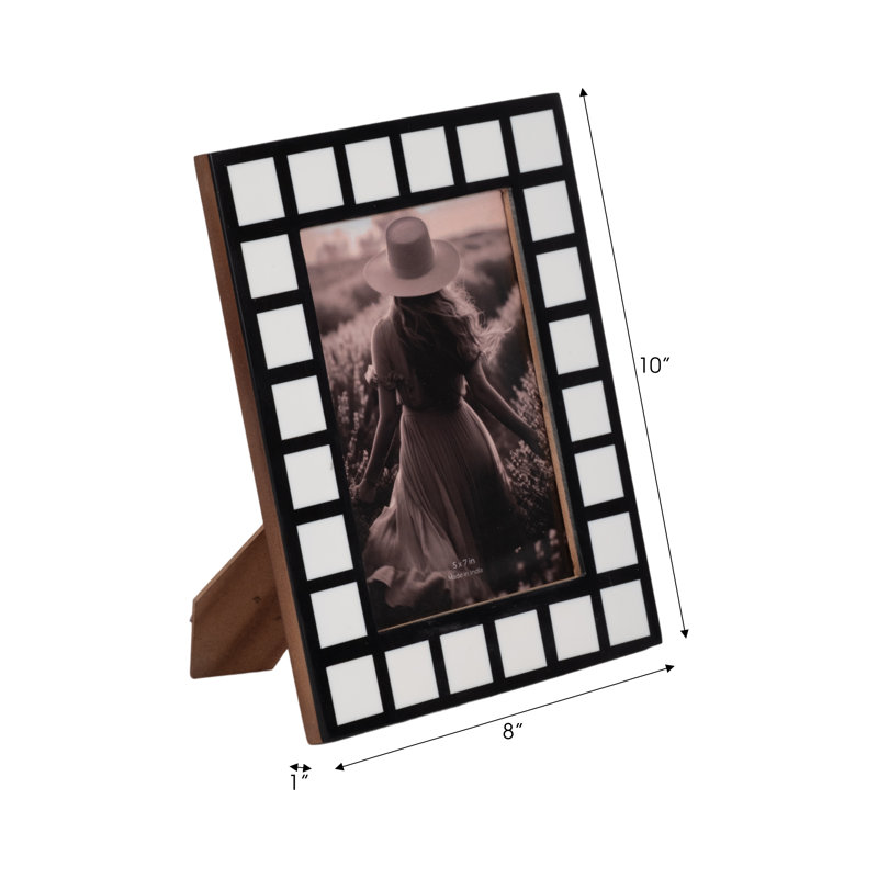 Wood Resin Picture Frame with Geometric Inlay and Back Stand, 5" x 7"