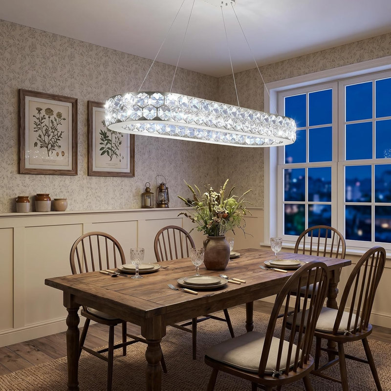 Lustre moderne pour salle à manger, Ovale 32 po, Argent