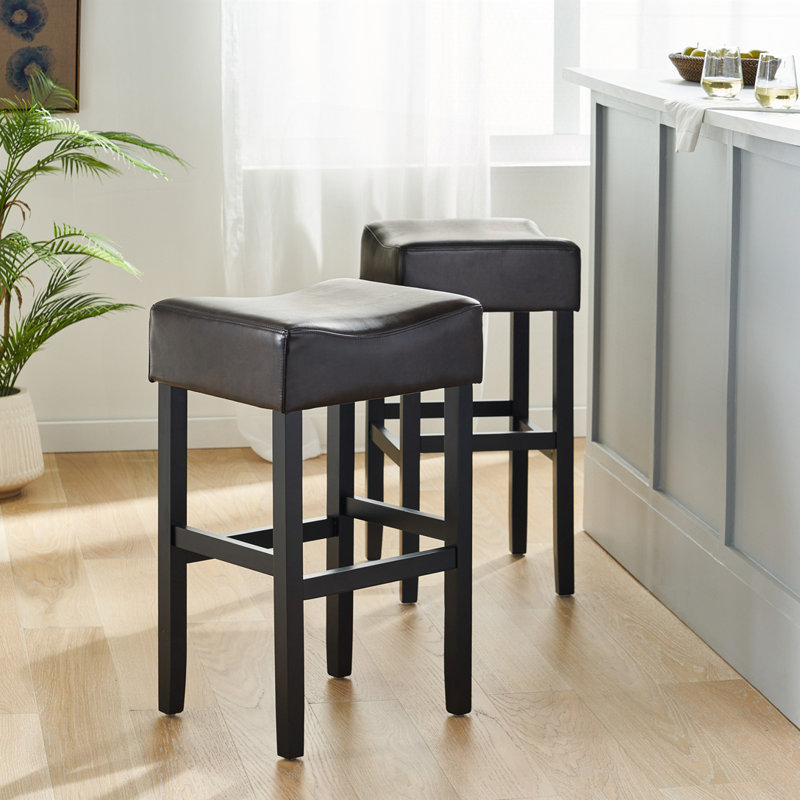 Ensemble de tabourets de bar rembourrés en cuir sans dossier, pieds en bois