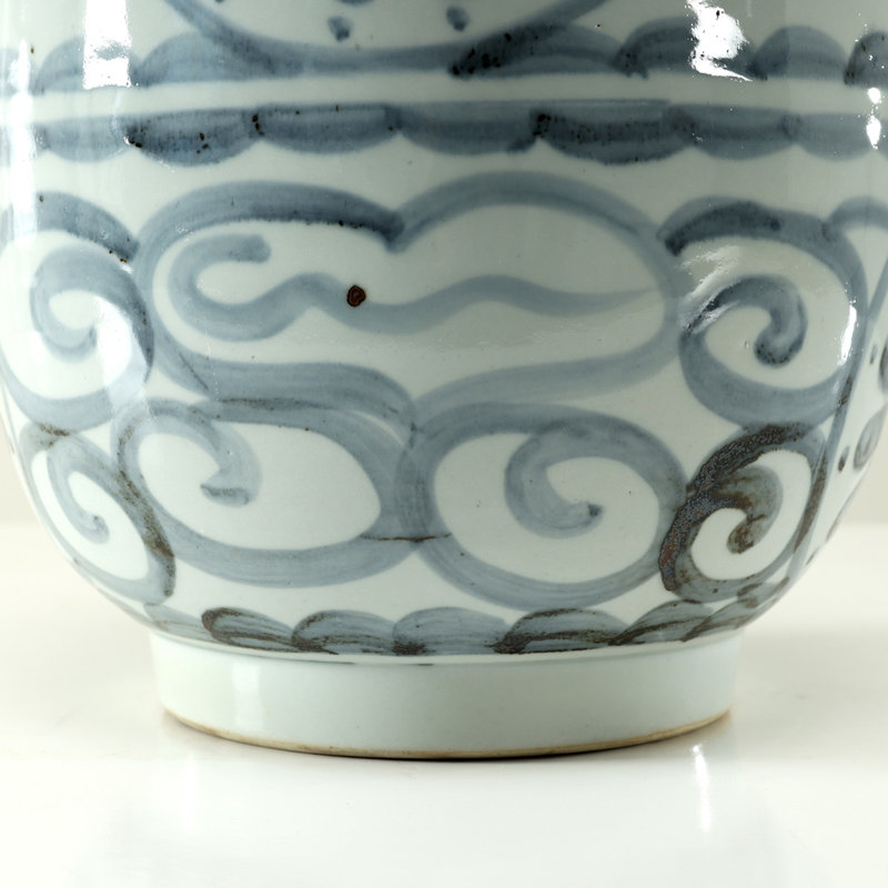Approx. 12 Inches Subtle Blue and White Vase with Floral Motif