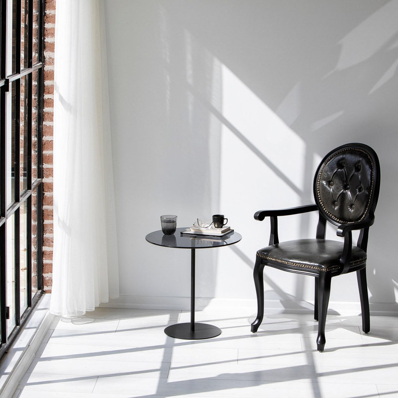 Table d'appoint moderne avec plateau 100% verre trempé, noir et gris foncé, 19,7 po x 19,7 po x 19,7 po | Structure robuste en 100% métal | Design industriel, parfait pour le salon, la chambre à coucher ou le bureau