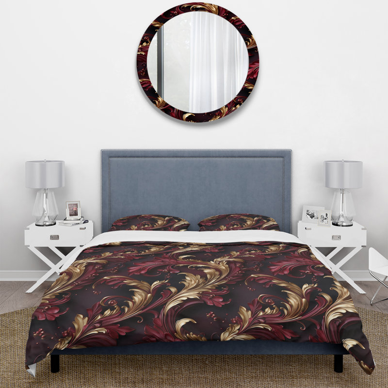 Ensemble de housse de couette Opulent Royal Scrolls, Housse de couette pour grand lit et 2 taies décor