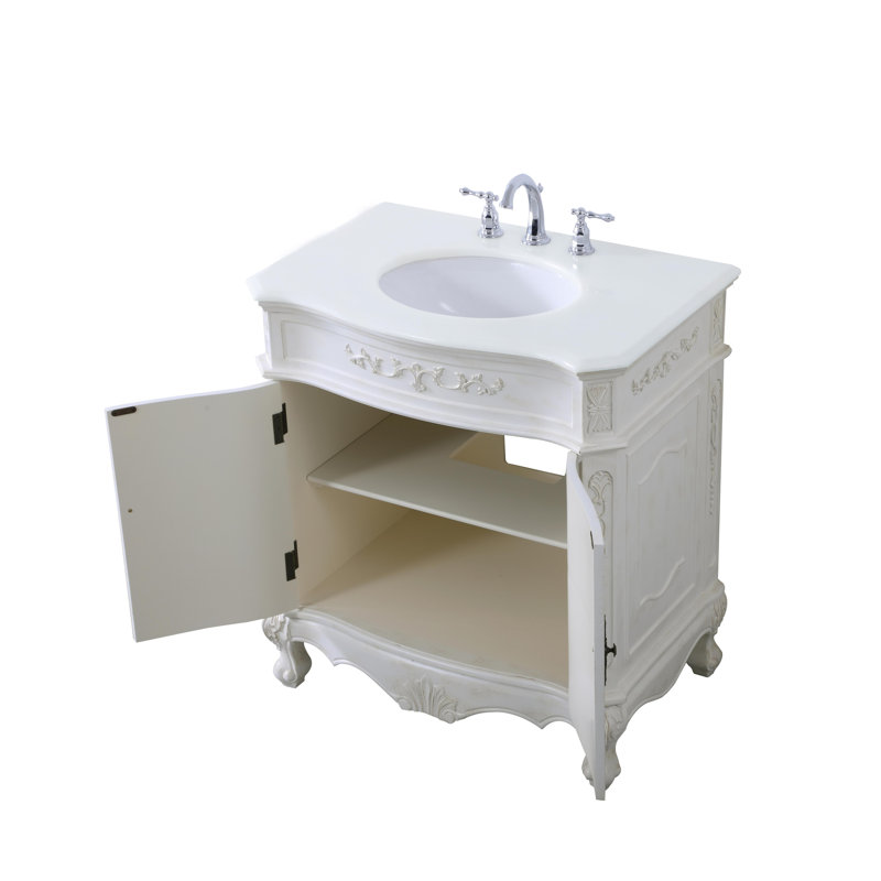 Ensemble de meuble-lavabo simple Lunette, Ivoire blanc, Blanc antique, 32"