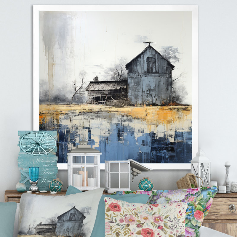 Mystic beige et grange bleue sur toile, H 16 po x l 16 po x P 1 po, Cadre photo blanc