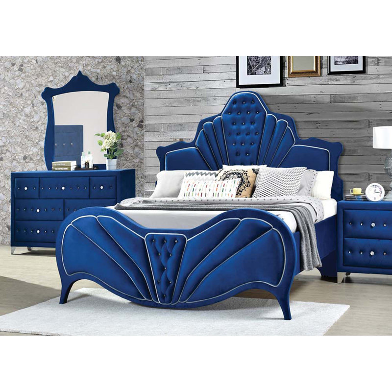 Vidrine Tufted Platform Bed, King, Blue