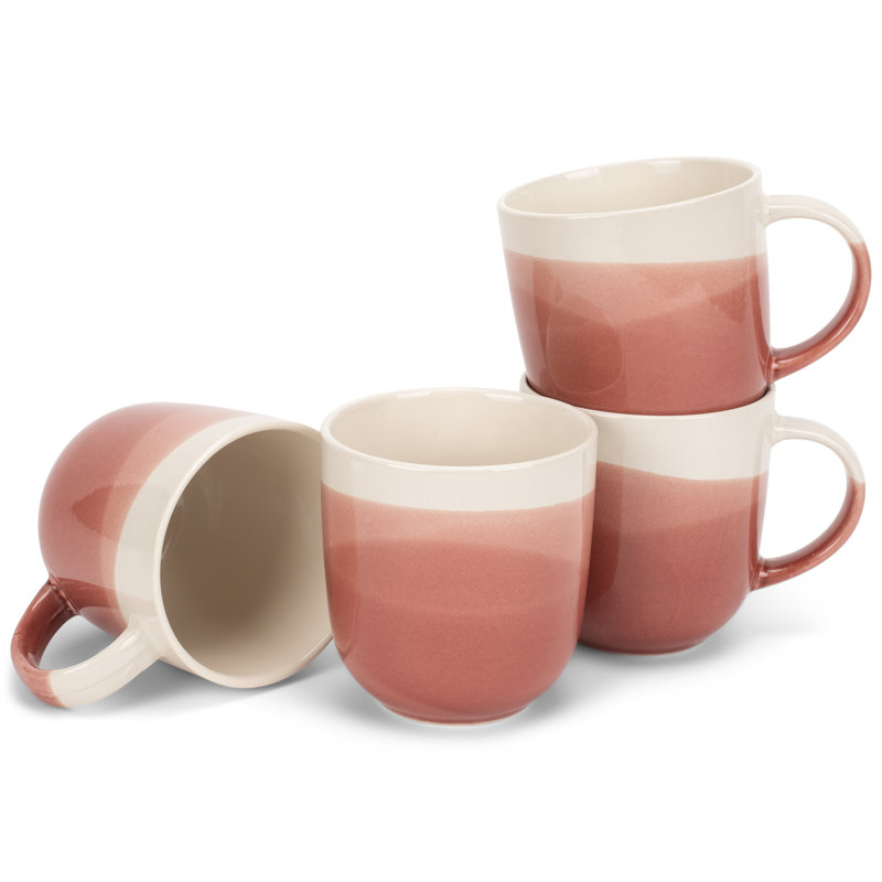 Grande tasse 4 pièces en céramique à triple trempage 14 onces, Blanc / Brun