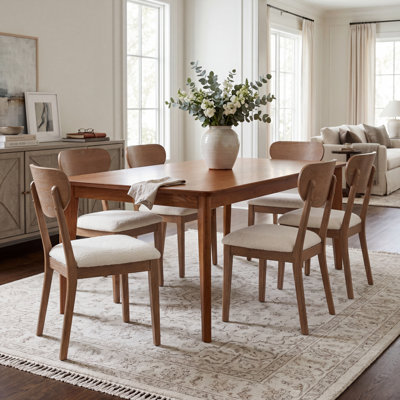 Classic Solid Wood Dining Chair - Padded Seat with Oval Back - Chenille or Sherpa Upholstery (Deep/Light Brown)