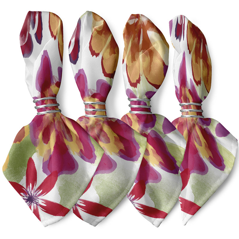 Gorrell Polyester Floral Square Napkin, Red