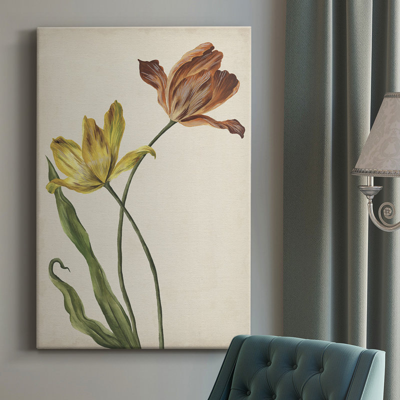 Deux tulipes I - peinture sur toile tendue, H 27 po x l 16 po x P 1 po
