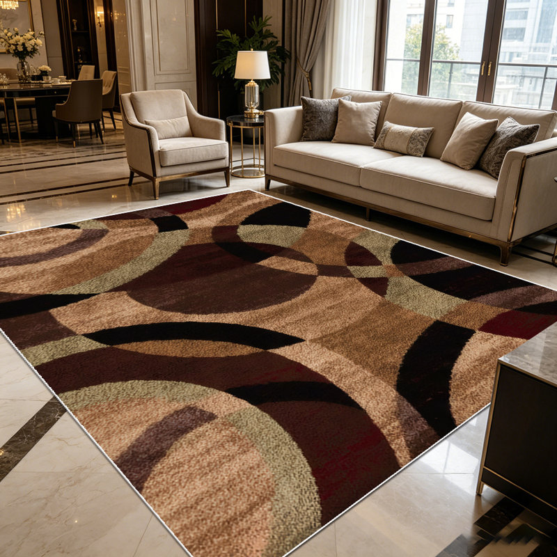 1PC Geometric Overlapping Circle Abstract Vintage Brown area rugs for Living Room, Soft and Comfortable, Suitable for all seasons, easy-to-maintain, machine washable Indoor floor mat, Under Table Farmhouse suitable for dining room, bedroom, entryway,