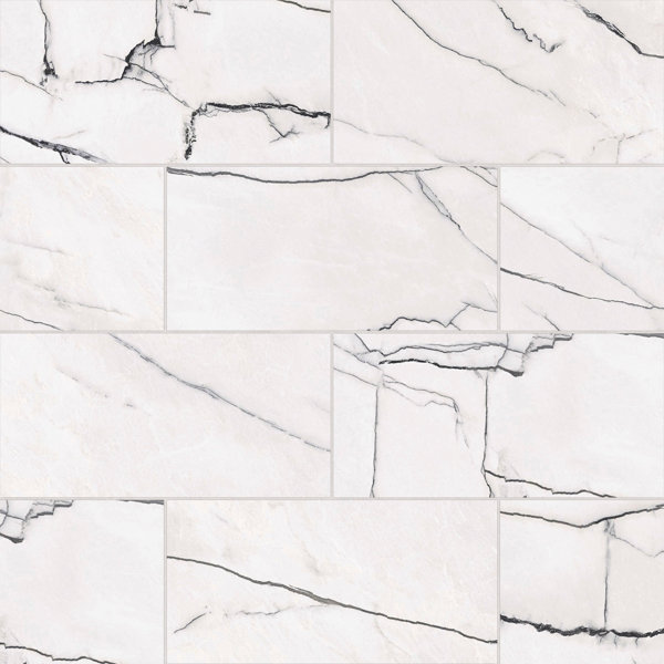 Gemma 12" x 24" Honed Porcelain Marble Look Wall & Floor Tile in Bianca