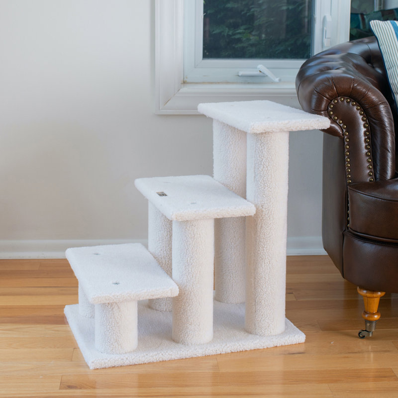 Ivory Faux Fleece 25" High Cat and Dog Steps